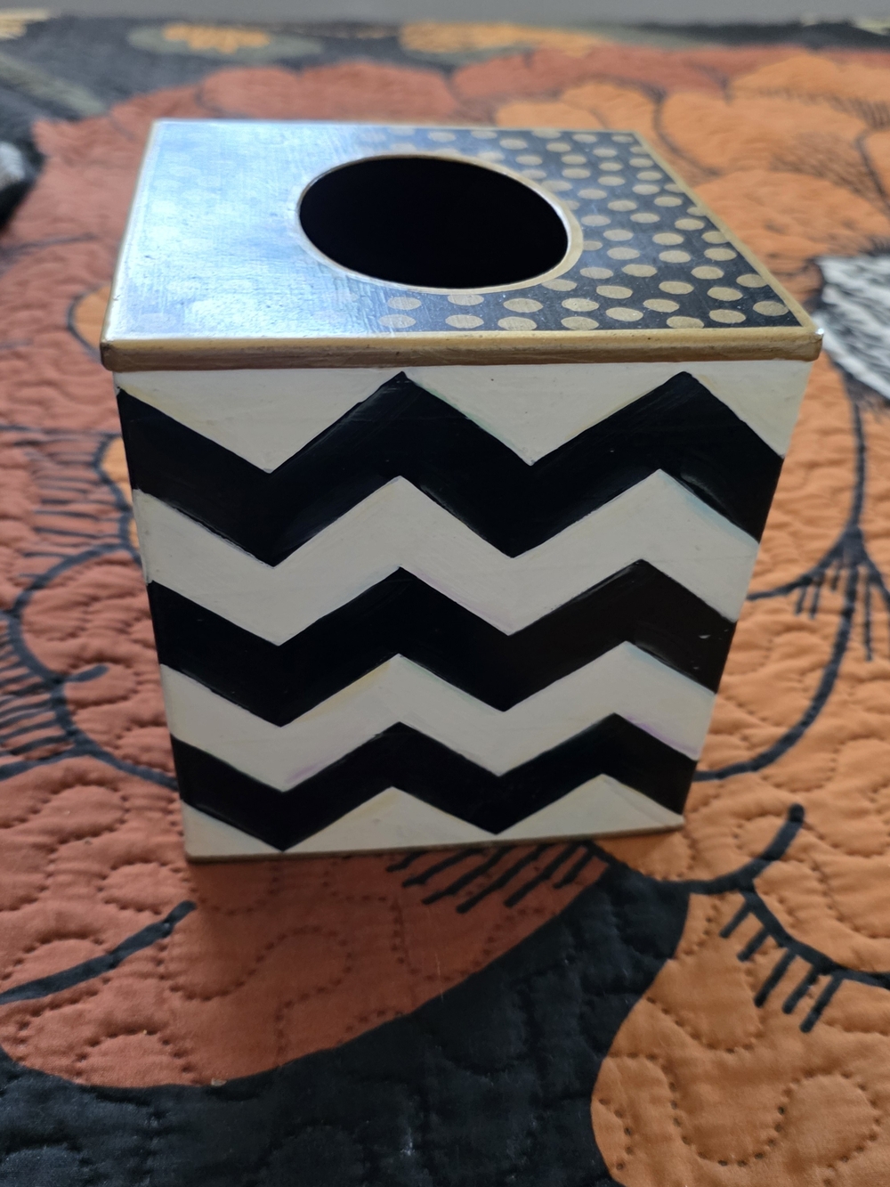 MacKenzie-Childs Black and White Chevron Tissue Box